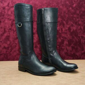 Frye Women Melissa D Ring Black Leather Zip Riding Equestrian Tall Boots sz 6